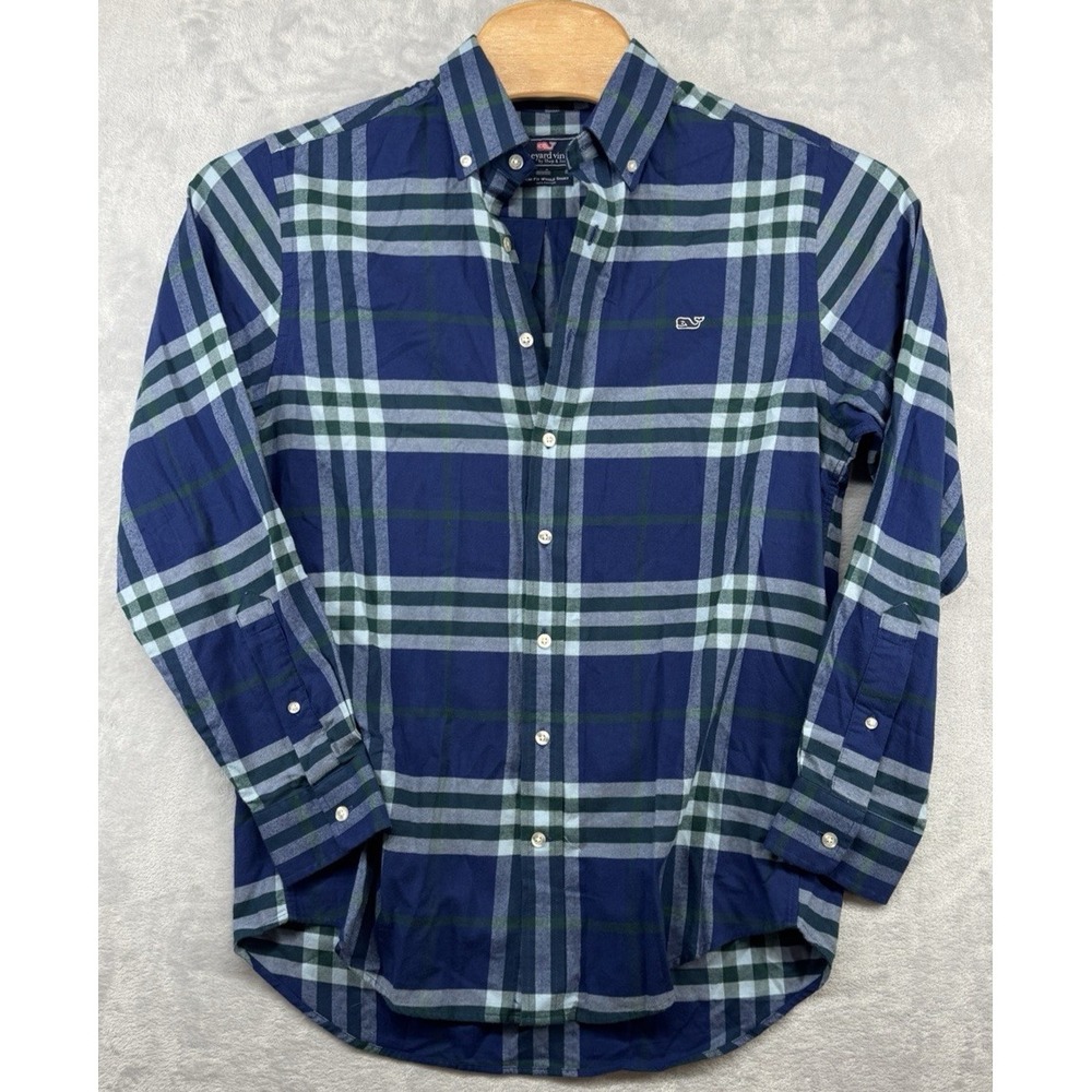 Vineyard Vines Plaid Flannel Shirt Whale Slim Fit Blue Green Men's Size M EUC